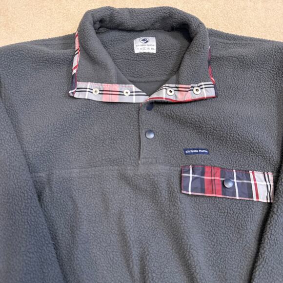 Southern Proper All Prep Fleece Pullover Gray Plaid Trim Snap Front Jacket Men L - Picture 2 of 8